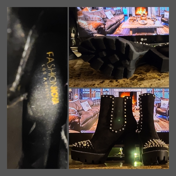 Black Sexy Suede Studded Slip on Comfy Platform Booties Size 10 - Picture 3 of 8